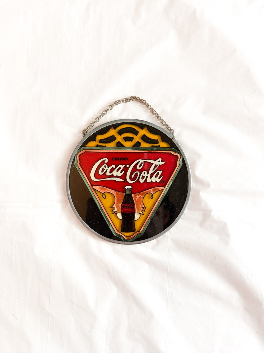 Vintage 1997 Coca Cola Suncatchers Hand Painted Glass Ornament w Box Sunbelt